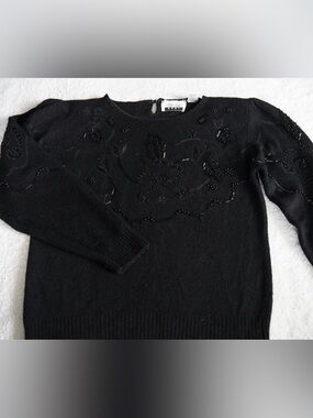 Vtg Marine West Beaded Detail Black Women's Sweater Silk Angora and Wool blend